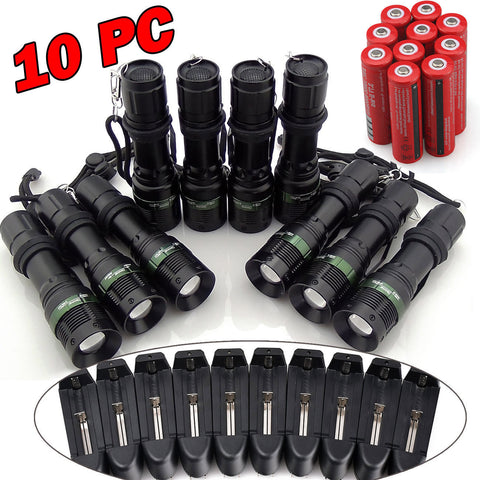 10x2000LM Rechargeable Tactical T6 LED Flashlight Torch+18650 Battery & Charger US Free Shipping - Shoppzee