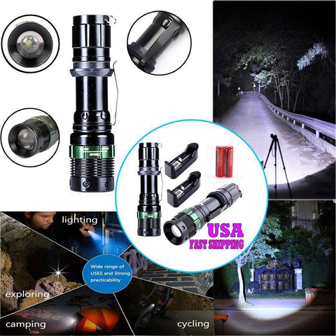 2x2000 Lumen Rechargeable Tactical T6 LED Flashlight Torch+18650 Battery & Charger-Free Shipping - Shoppzee