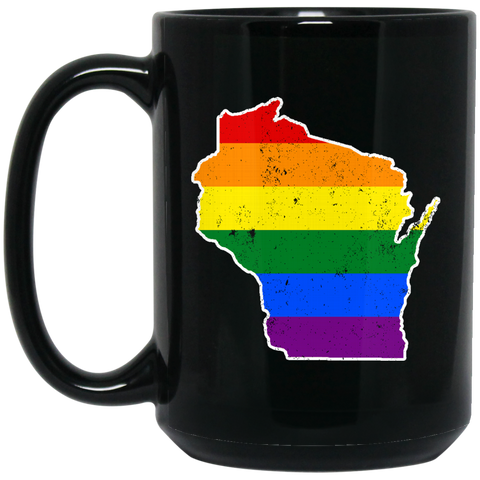 Wisconsin Rainbow Flag LGBT Community Pride LGBT Shirts  BM15OZ 15 oz. Black Mug