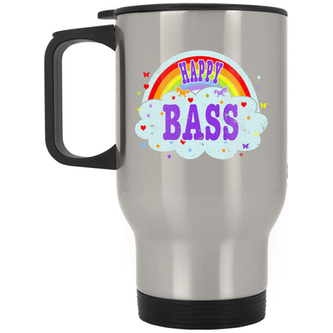 Happy-Playing-Bass-Funny-Bass-Player-Gift Bassist Gift  XP8400S Silver Stainless Travel Mug