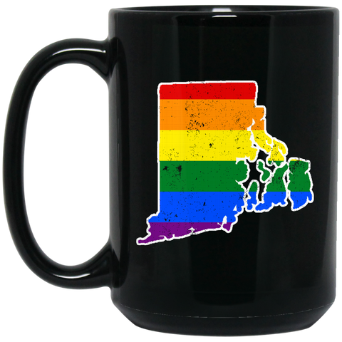 Rhode Island Rainbow Flag LGBT Community Pride LGBT Shirts  BM15OZ 15 oz. Black Mug