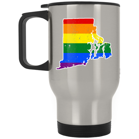 Rhode Island Rainbow Flag LGBT Community Pride LGBT Shirts  XP8400S Silver Stainless Travel Mug