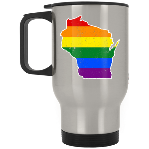 Wisconsin Rainbow Flag LGBT Community Pride LGBT Shirts  XP8400S Silver Stainless Travel Mug