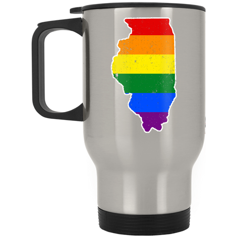 Illinois Rainbow Flag LGBT Community Pride LGBT Shirts  XP8400S Silver Stainless Travel Mug