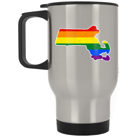 Massachusetts Rainbow Flag LGBT Community Pride LGBT Shirt  XP8400S Silver Stainless Travel Mug