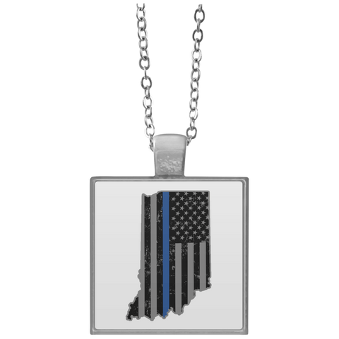 Indiana State Police Shirt Thin Blue Line Flag Shirt  UN4684 Square Necklace