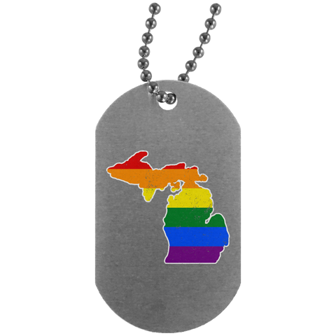 Michigan Rainbow Flag LGBT Community Pride LGBT Shirts  UN4004 Silver Dog Tag