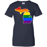 Michigan Rainbow Flag LGBT Community Pride LGBT Shirts  G200L Gildan Ladies' 100% Cotton T-Shirt