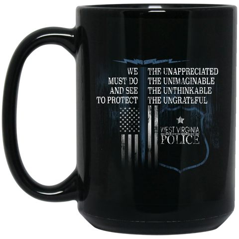 West Virginia Police Support Law Enforcement Gear  Police Tee  BM15OZ 15 oz. Black Mug