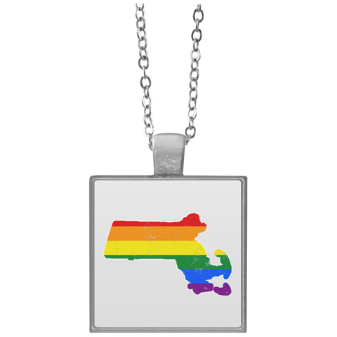 Massachusetts Rainbow Flag LGBT Community Pride LGBT Shirt  UN4684 Square Necklace