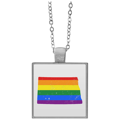 North Dakota Rainbow Flag LGBT Community Pride LGBT Shirts  UN4684 Square Necklace