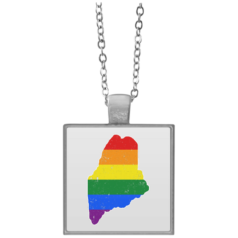 Maine Rainbow Flag LGBT Community Pride LGBT Shirts  UN4684 Square Necklace