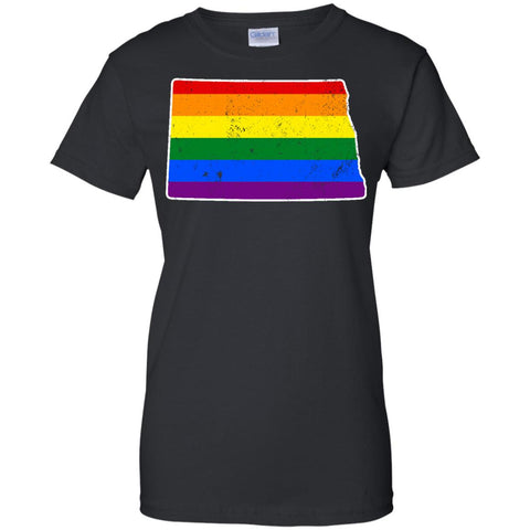 North Dakota Rainbow Flag LGBT Community Pride LGBT Shirts  G200L Gildan Ladies' 100% Cotton T-Shirt