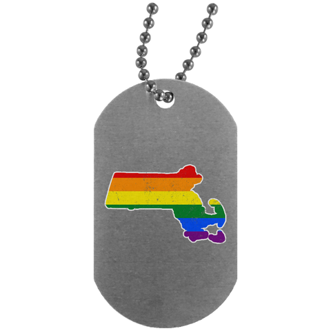 Massachusetts Rainbow Flag LGBT Community Pride LGBT Shirt  UN4004 Silver Dog Tag