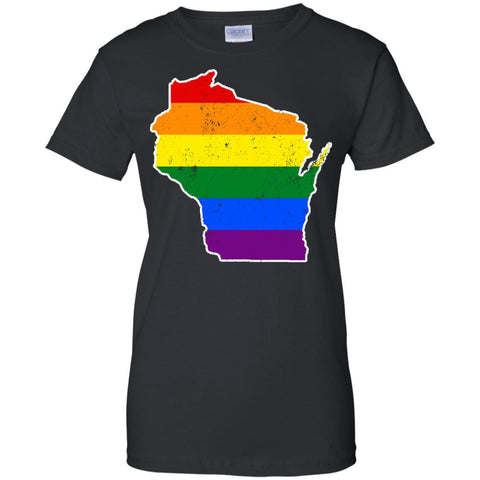 Wisconsin Rainbow Flag LGBT Community Pride LGBT Shirts  G200L Gildan Ladies' 100% Cotton T-Shirt