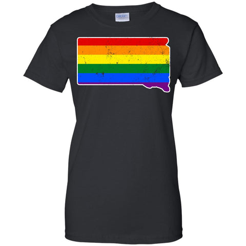 South Dakota Rainbow Flag LGBT Community Pride LGBT Shirts  G200L Gildan Ladies' 100% Cotton T-Shirt