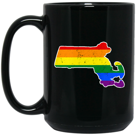 Massachusetts Rainbow Flag LGBT Community Pride LGBT Shirt  BM15OZ 15 oz. Black Mug