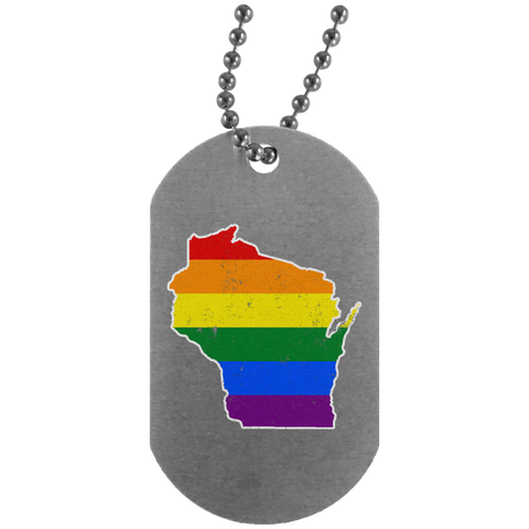 Wisconsin Rainbow Flag LGBT Community Pride LGBT Shirts  UN4004 Silver Dog Tag