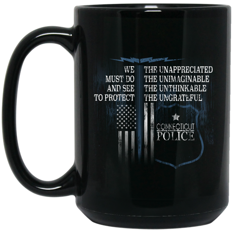 Connecticut Police Shirt Police Retirement Gifts Police Prayer  BM15OZ 15 oz. Black Mug