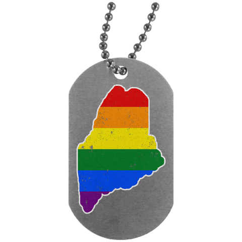 Maine Rainbow Flag LGBT Community Pride LGBT Shirts  UN4004 Silver Dog Tag