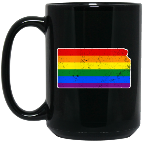 Kansas Rainbow Flag LGBT Community Pride LGBT Shirts  BM15OZ 15 oz. Black Mug