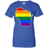 Wisconsin Rainbow Flag LGBT Community Pride LGBT Shirts  G200L Gildan Ladies' 100% Cotton T-Shirt