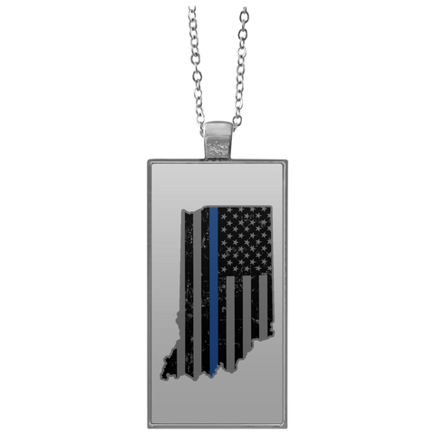 Indiana State Police Shirt Thin Blue Line Flag Shirt  UN4682 Rectangle Necklace