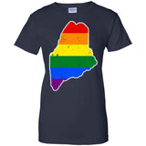 Maine Rainbow Flag LGBT Community Pride LGBT Shirts  G200L Gildan Ladies' 100% Cotton T-Shirt