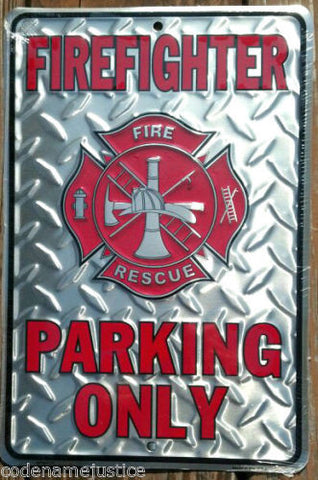 Firefighter Parking Only Silver Diamond Plated Design - Free Shipping