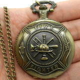 Firefighter Pocket Watch - Ornate Antique Bronze Hue with Chain & Giftbox-Free Shipping