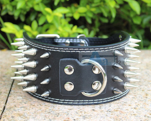 FREE SHIPPING - Black Spiked Studded Pet Dog PitBull Mastiff Leather Buckle Neck Strap Collar