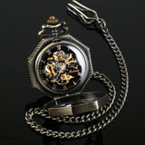 Vintage Steampunk Retro Bronze Roman Sketelon Mens Mechanical Pocket Watch + Box-Free Shipping - Shoppzee