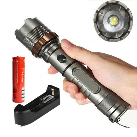 Tactical Police Cree XML T6 3000LM LED Zoomable Flashlight+18650Battery + Charger Free Shipping