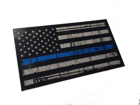 Tattered Police Officer Thin Blue Line reflective American Flag Decal Sticker-Free Shipping