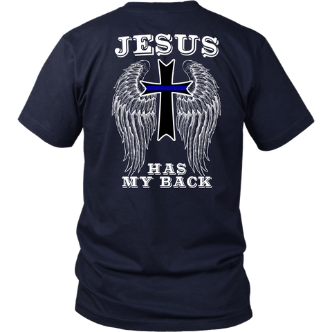 Police Thin Blue Line Cross Jesus Guardian Angel Shirt