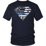 Thin Blue Line Police Superhero T Shirt